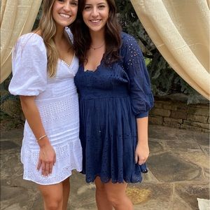 FREE PEOPLE navy eyelet lace dress with tie back